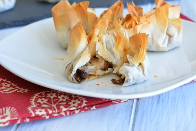 Balsamic Mushroom Bundles, a perfect meatless appetizer to add to your holiday party recipe list.