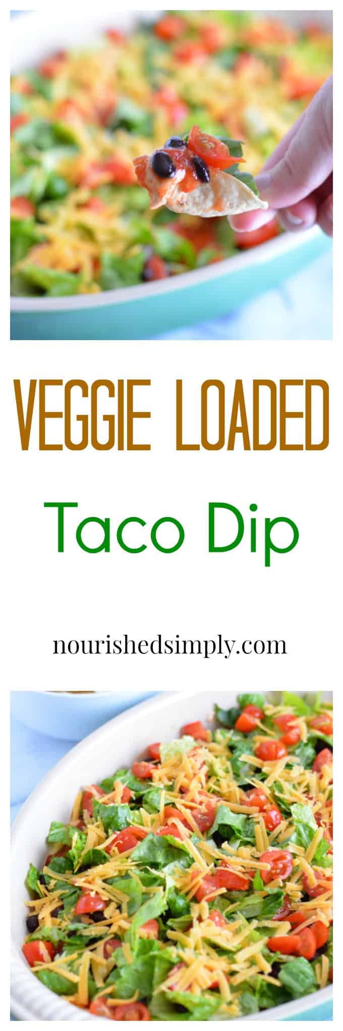 Taco Dip loaded with veggies and lower in calories than traditional taco dip. Why not add a better for you snack to the menu of your next party?