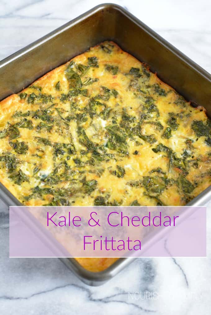 A frittata with kale and cheddar cheese.