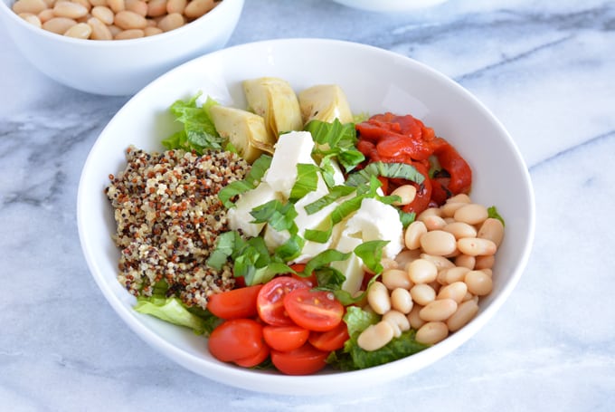 Power bowls are all the rage. This bruschetta quinoa protein bowl is back full of protein and fiber.