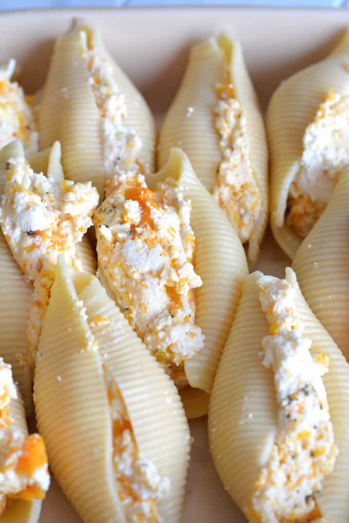 A Fall version of stuffed shells. Butternut squash adds a Fall flavor to this Italian dish.