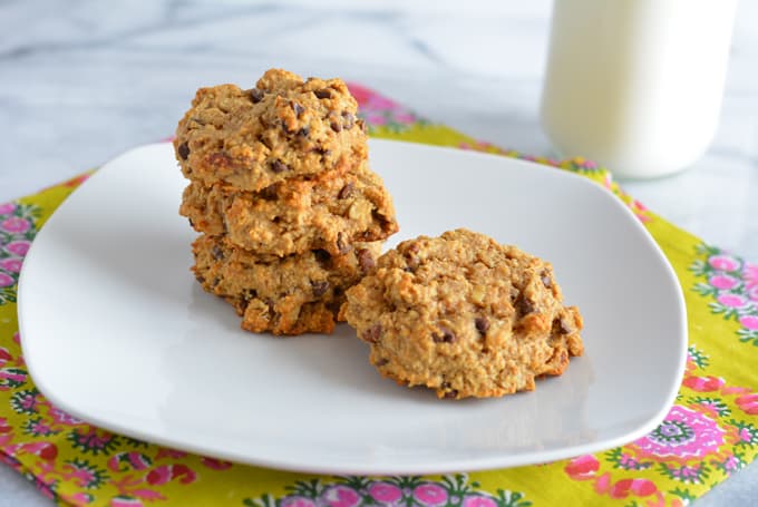 Peanut Butter Oatmeal Breakfast Cookie on a white plate.