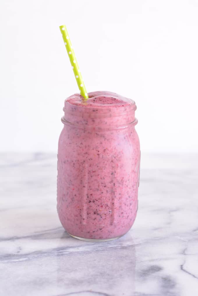 Berry Banana Smoothie made with real fruit and no added sugar is a vitamin filled drink to fill your belly.