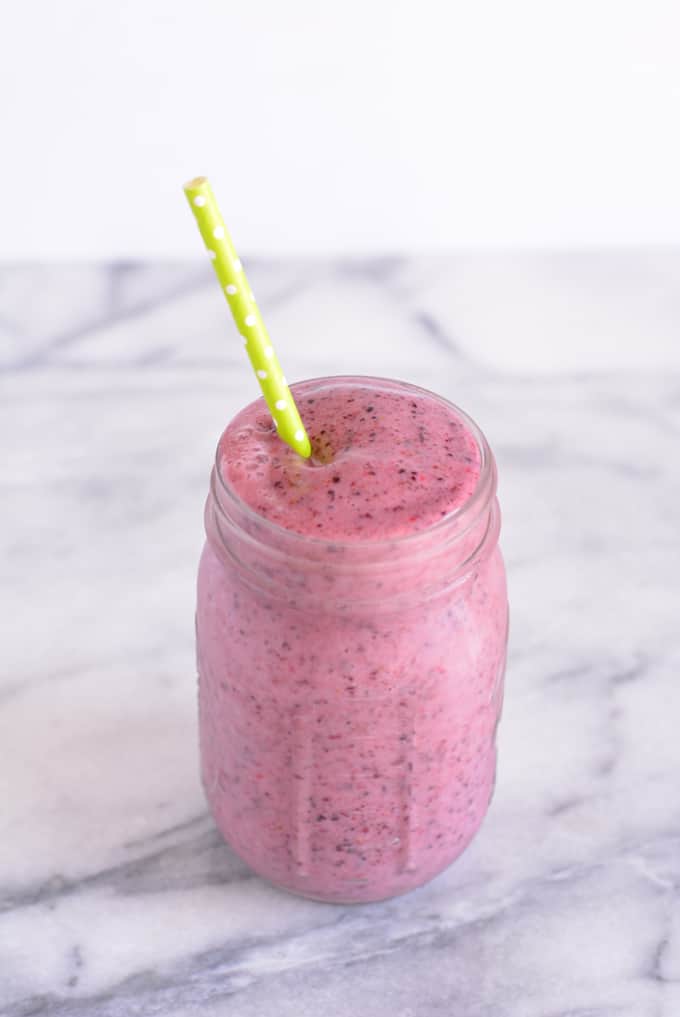 Berry Banana Smoothie made with real fruit and no added sugar is a vitamin-filled drink to fill your belly.