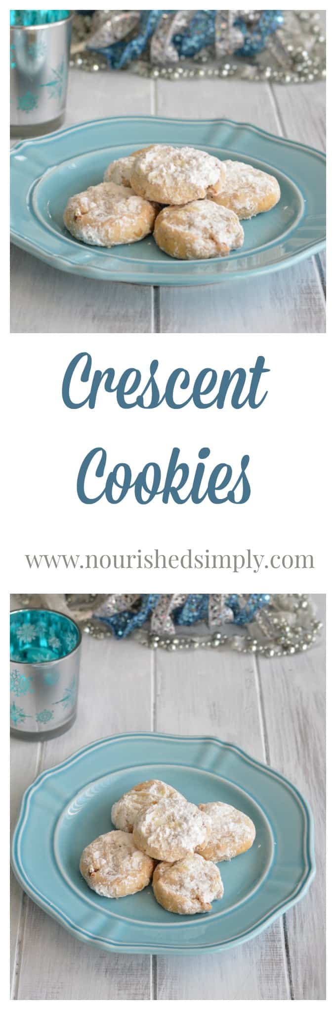 Simple ingredient crescent cookies are lower in sugar than most cookies. Perfect for this holiday season.