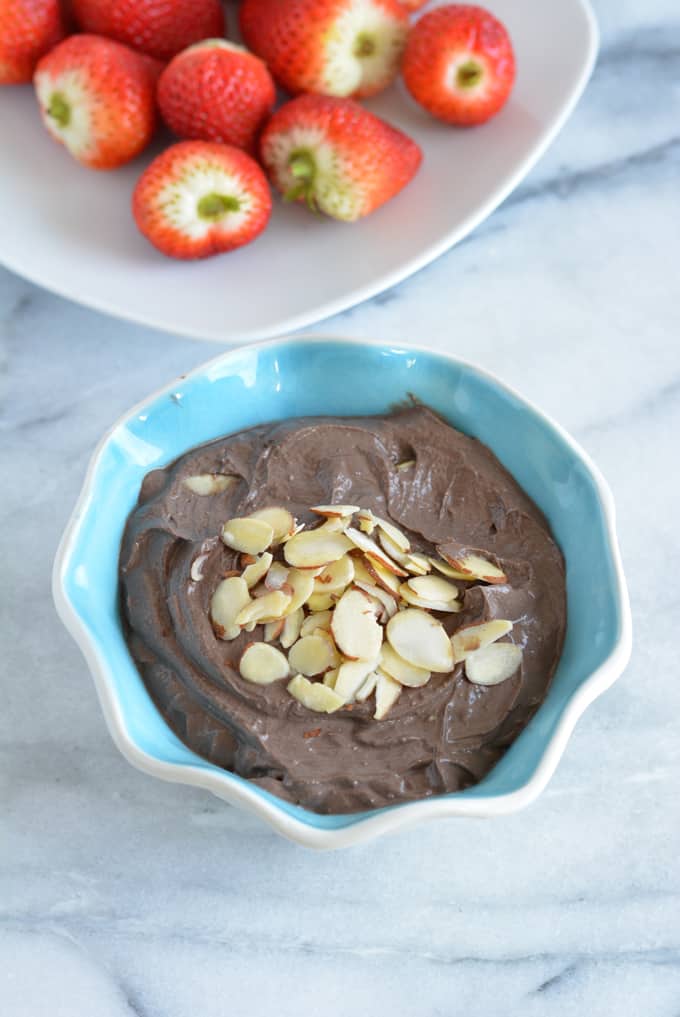 Salted Dark Chocolate Almond Dip is rich is protein and lower in sugar. Perfect snack to help you with your weight loss goals. #Ad