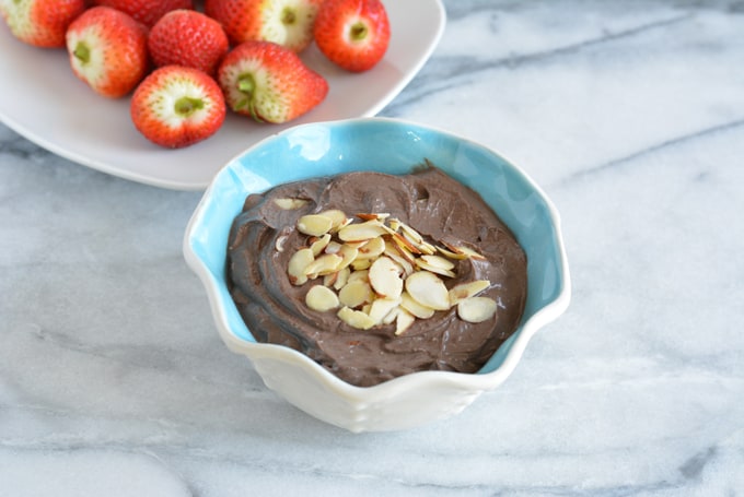 Salted Dark Chocolate Almond Dip is rich is protein and lower in sugar. Perfect snack to help you with your weight loss goals. #Ad