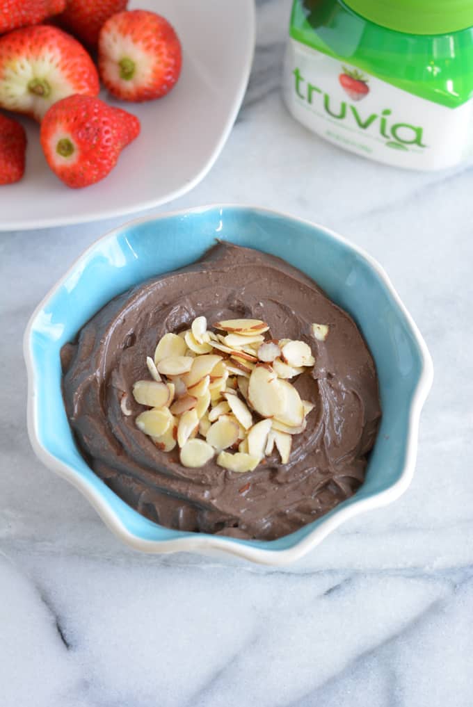Salted Dark Chocolate Almond Dip is rich is protein and lower in sugar. Perfect snack to help you with your weight loss goals. #Ad