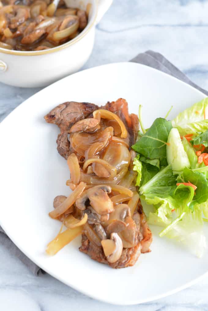 Top over your steak or beef entree with these meaty saucy mushrooms & onions.