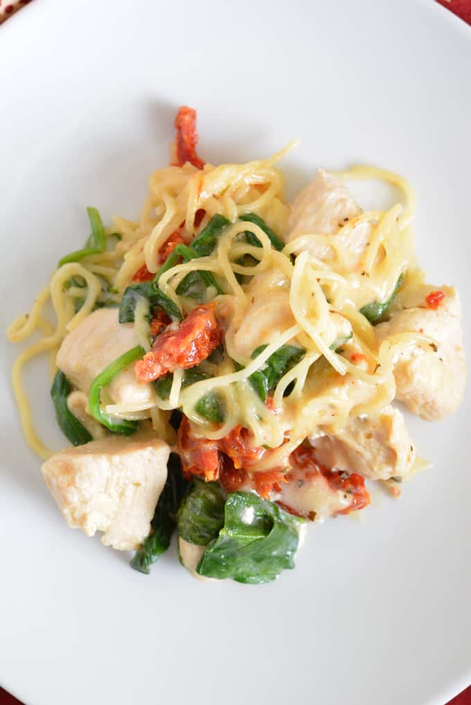 One-Pot Chicken Florentine with Sun-Dried Tomatoes is a perfect dinner meal for a busy family.