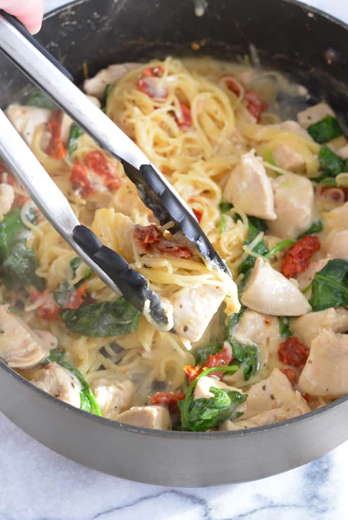 One-Pot Chicken Florentine with Sun-Dried Tomatoes is a perfect dinner meal for a busy family.