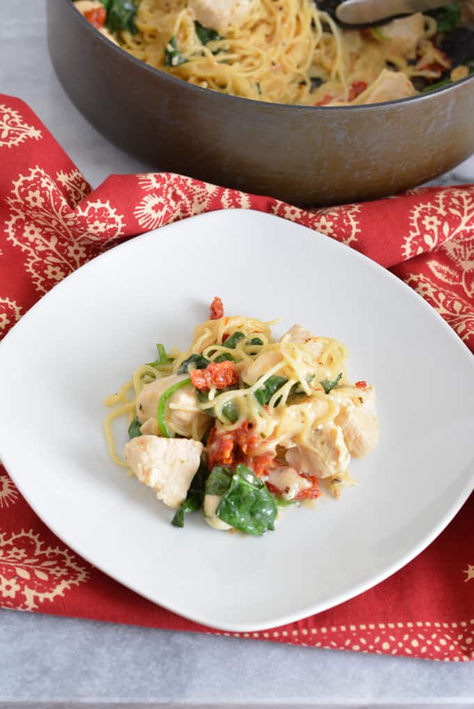 One-Pot Chicken Florentine with Sun-Dried Tomatoes is a perfect dinner meal for a busy family.