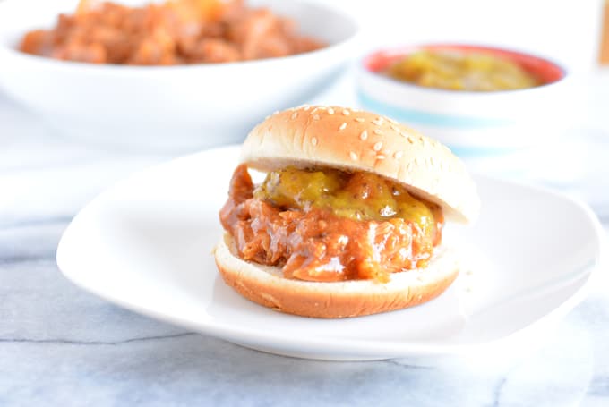 Slow Cooker Hawaiian Pulled Pork Topped with Mango Chia Jam is perfect for a crowd or for leftovers.
