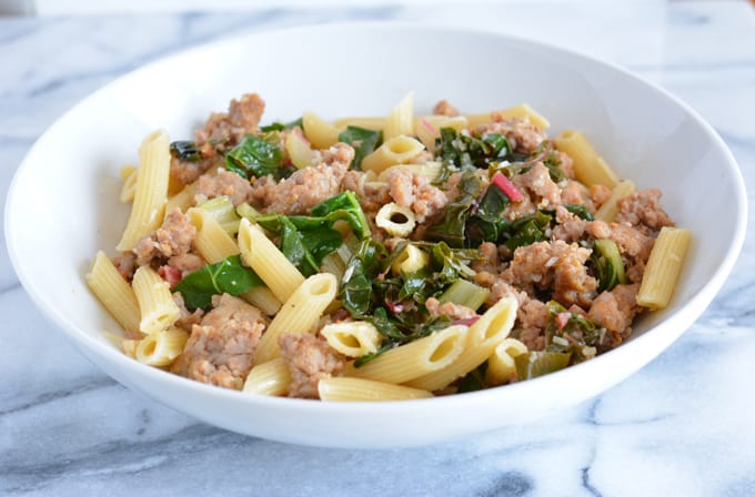 Sausage with Garlic Swiss Chard - Nourished Simply