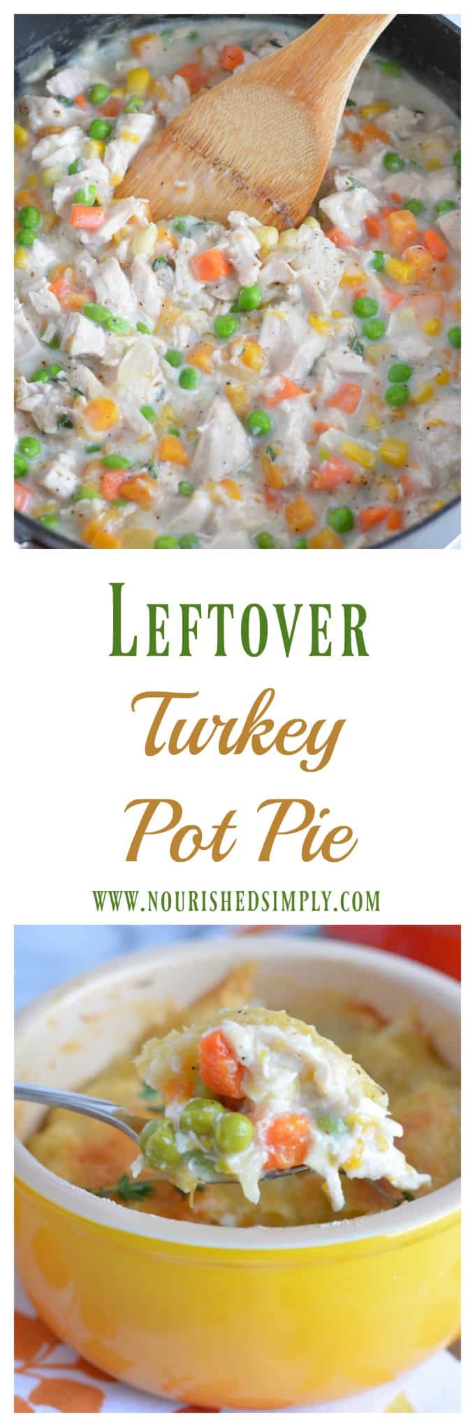 Use up leftover turkey in this quick and easy turkey pot pie recipe. It's loaded with veggies that you can grab right from your freezer. Don't let Thanksgiving leftovers go to waste! #thanksgiving