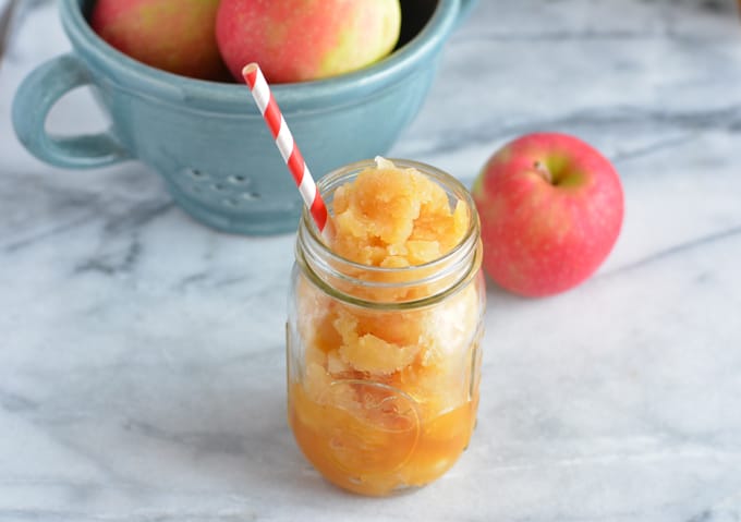 Frozen Apple Cider Slushies in a mason jar.