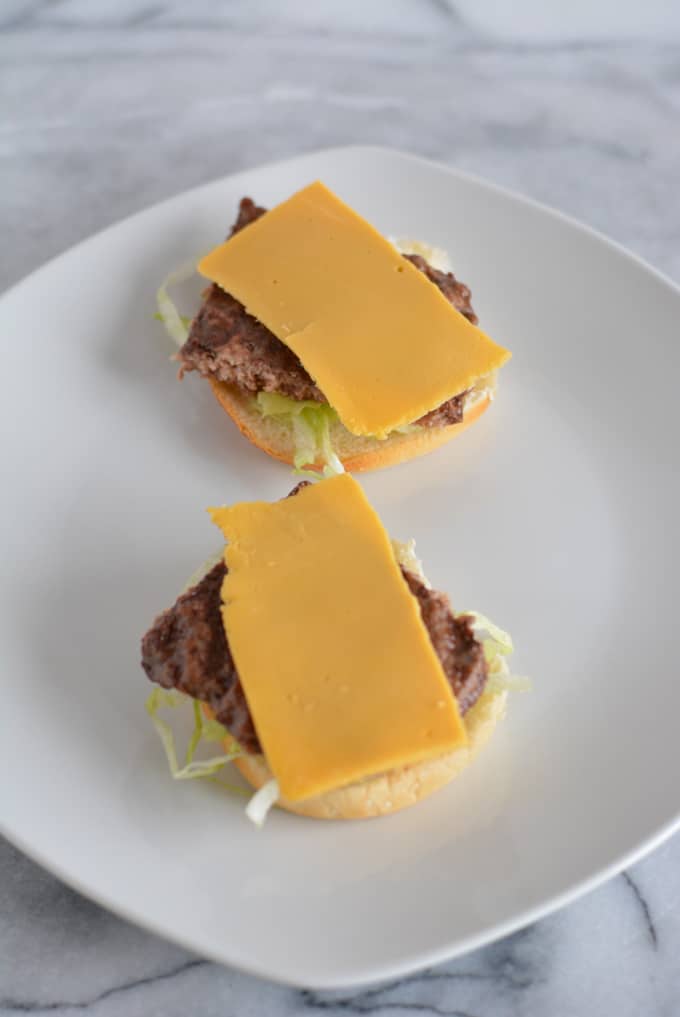 Open faced cheese burger.